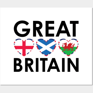 Great Britain England Scotland Wales Flags Hearts Posters and Art